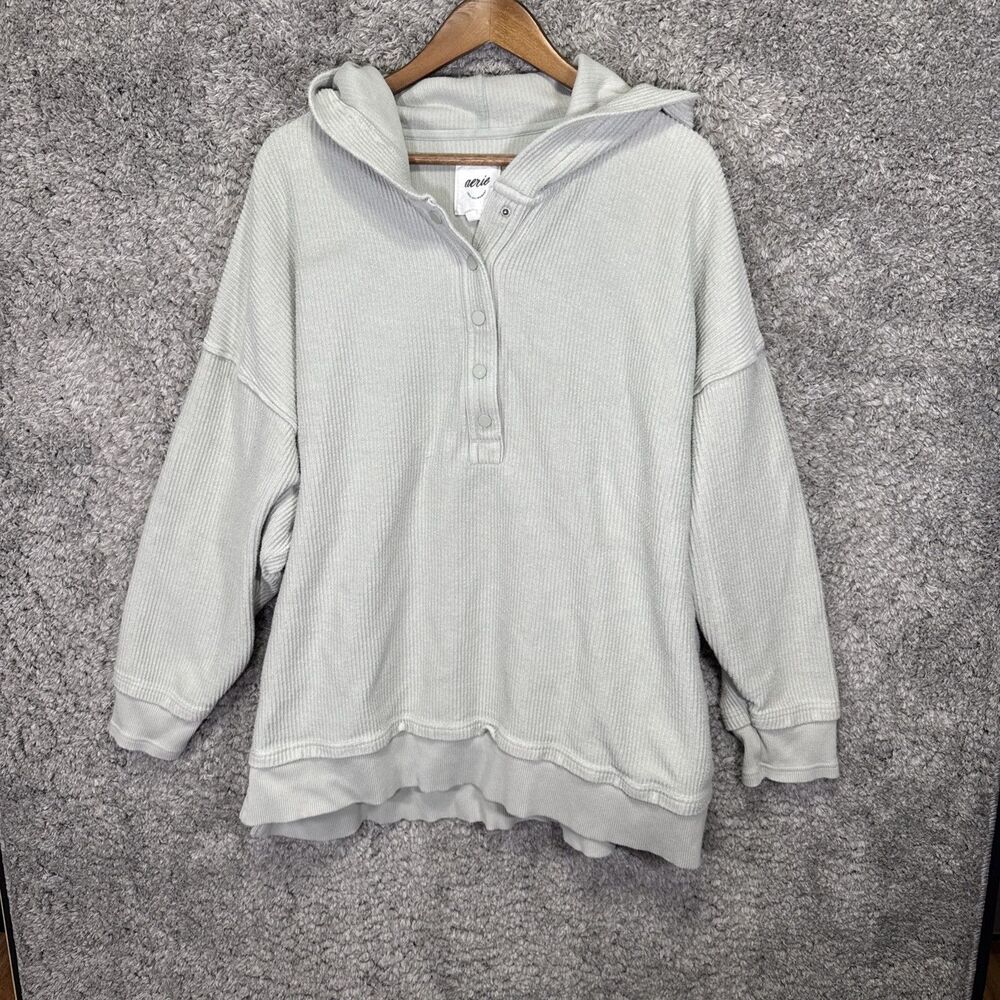 Aerie Ribbed Corded Oversized Tunic Pullover Sweatshirt Size XL Pastel Green